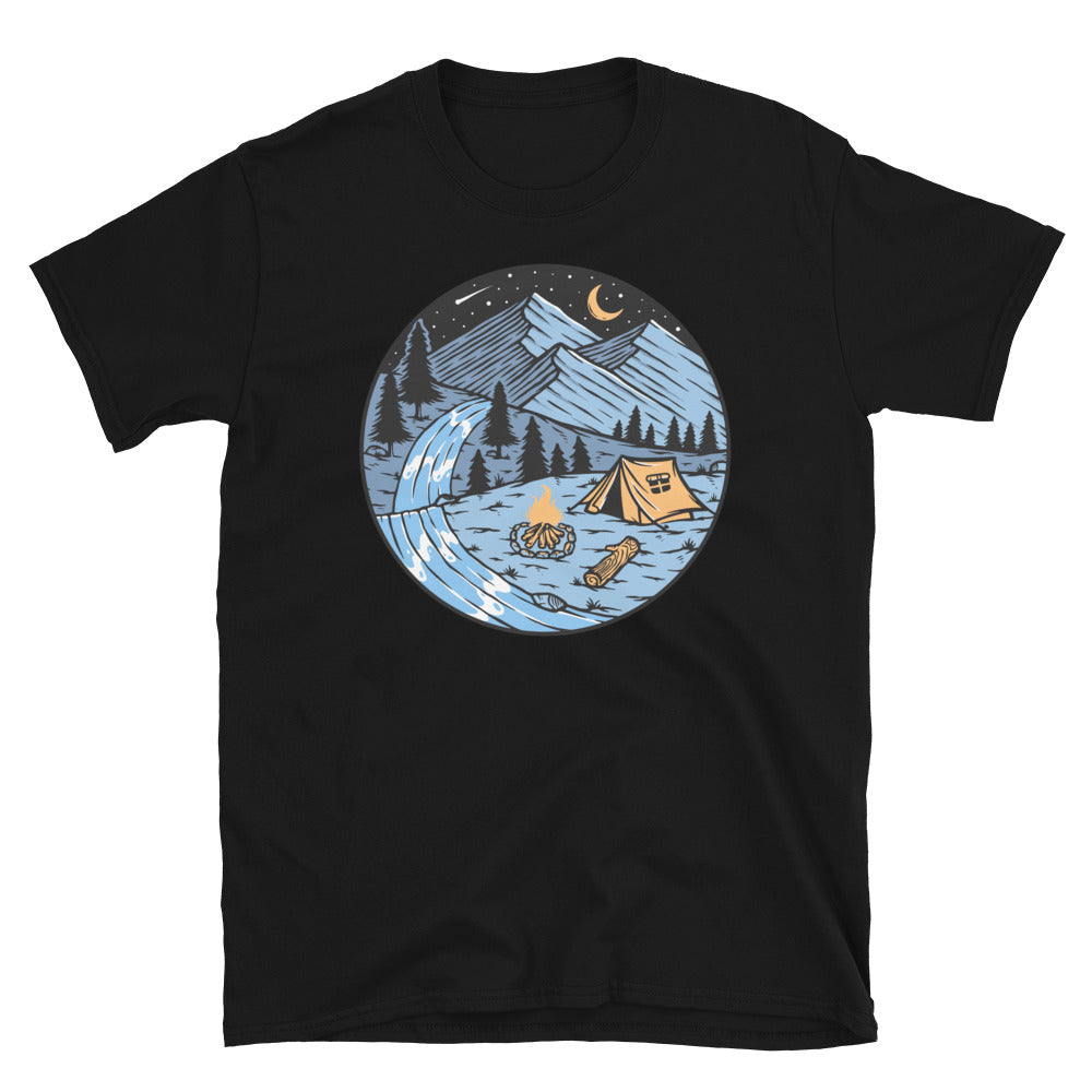 Camping Under the Mountains at Night - Fit Unisex Softstyle T-Shirt