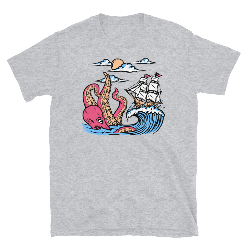 Octopus and sailing ship Fit Unisex Softstyle T-Shirt