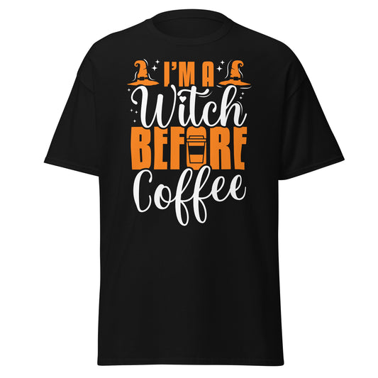 Ich bin eine Hexe vor dem Kaffee, Halloween-T-Shirt im weichen Stil