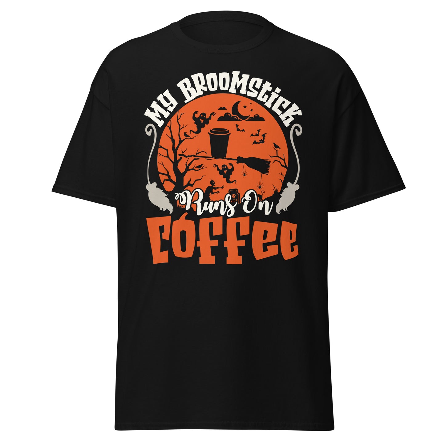 My Broomstick Runs On Coffee, camiseta de algodón pesado de estilo suave con diseño de Halloween