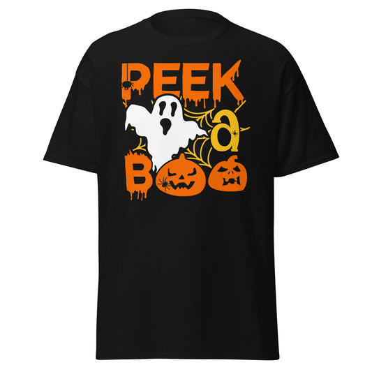 Peek a Boo, camiseta de algodón pesado de estilo suave con diseño de Halloween