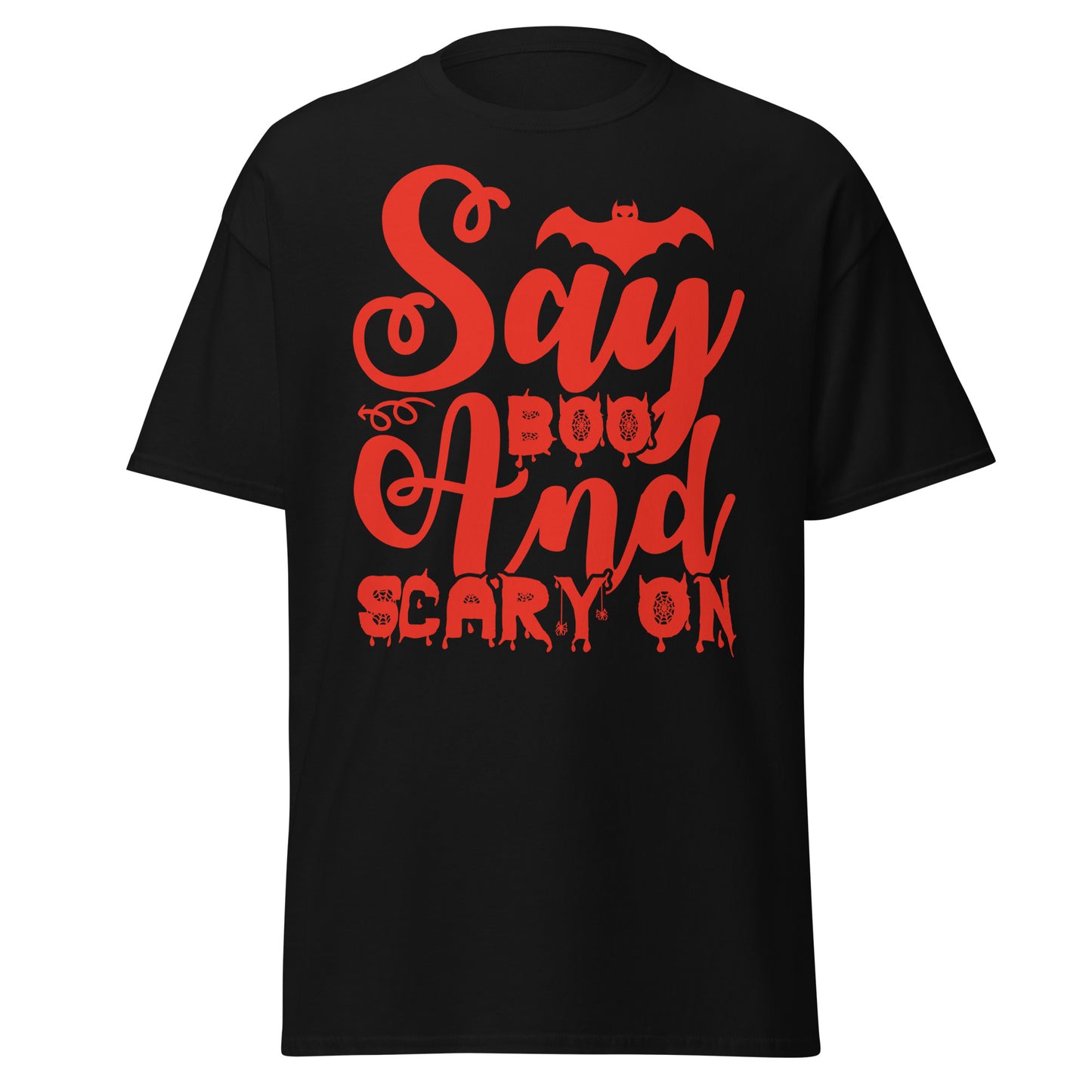 Say Boo And Scary On , Halloween Design Soft Style Heavy Cotton T-Shirt