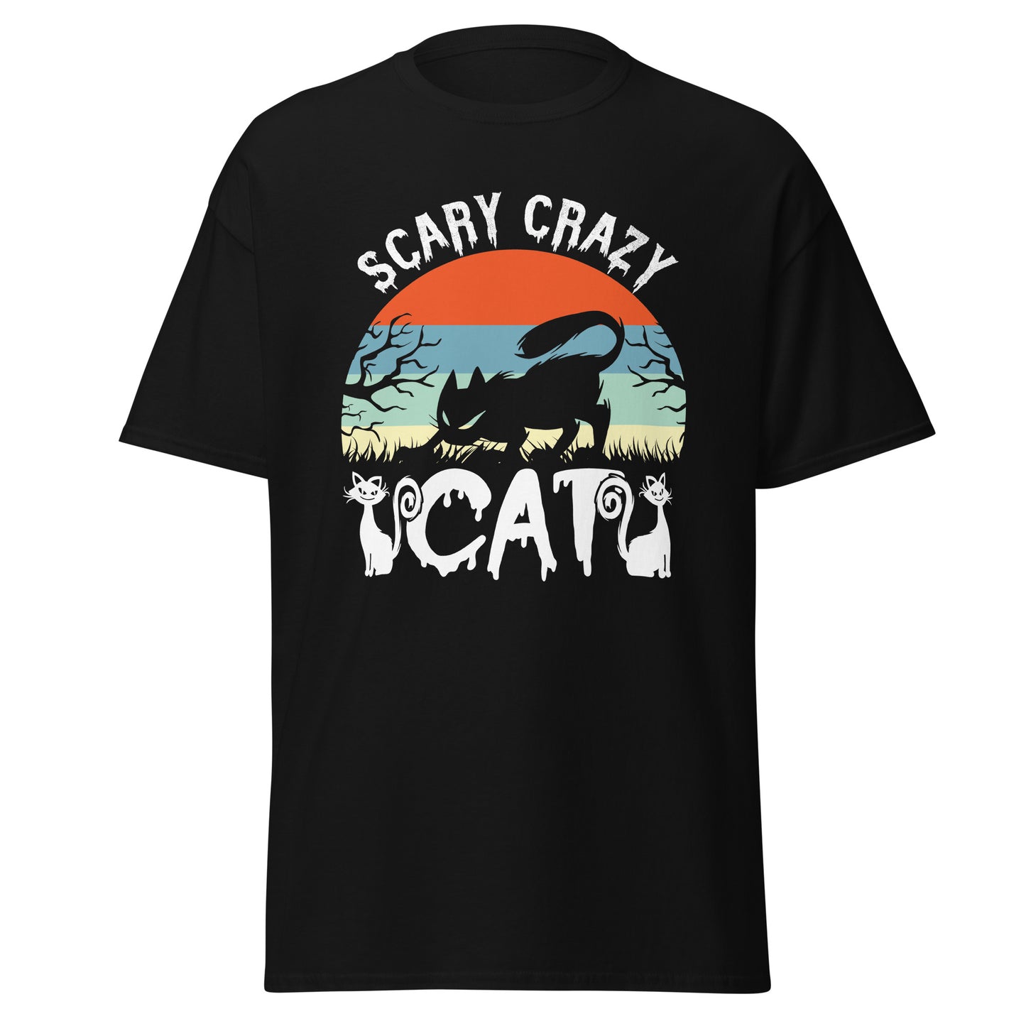 Scary Crazy Cat , Halloween Design Soft Style Heavy Cotton T-Shirt