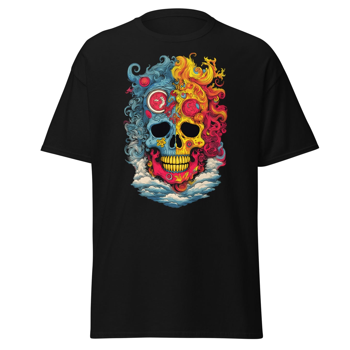 Camiseta de algodón pesado con diseño de calavera explotada y estilo suave de Halloween