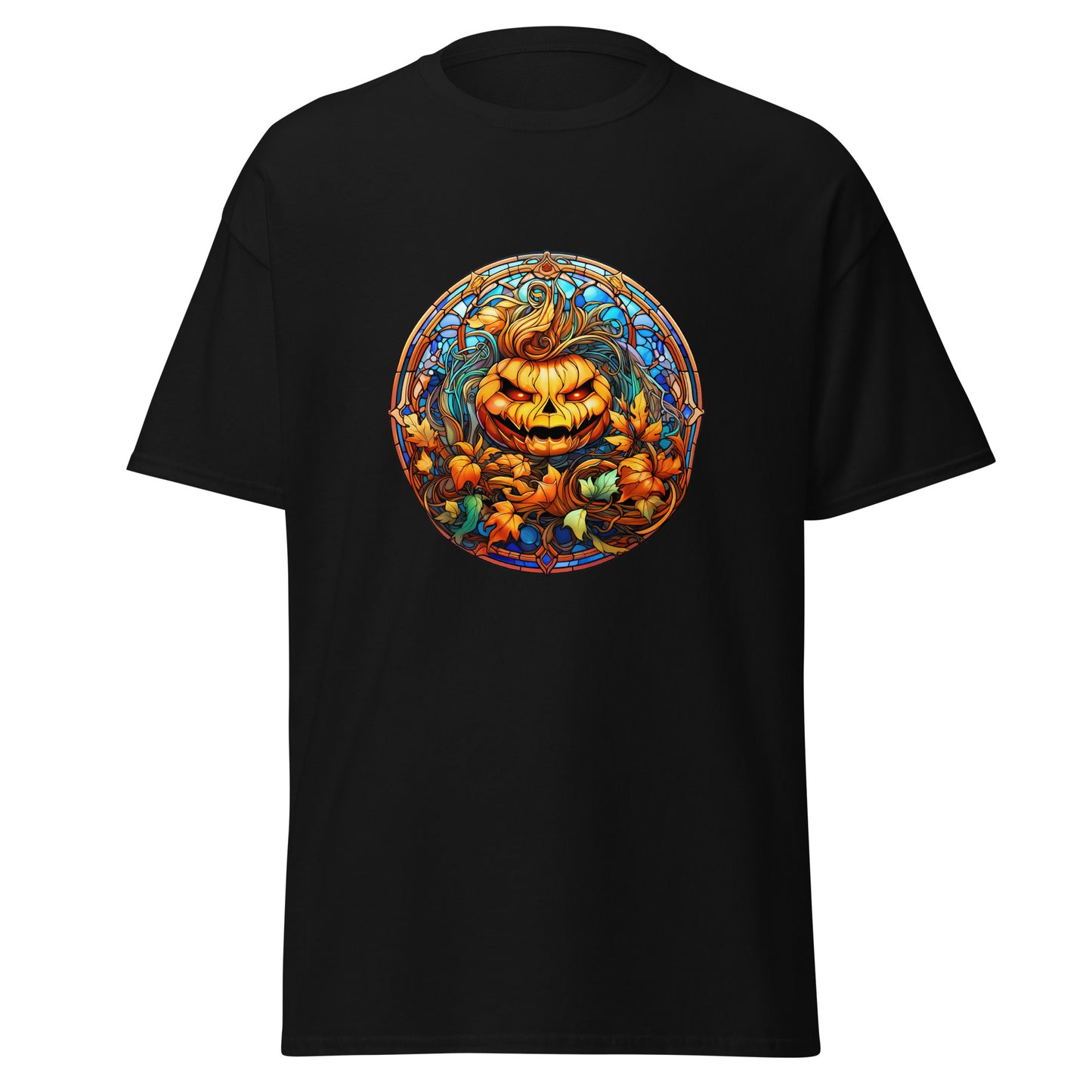 Vidrieras Calabaza de Halloween, Diseño de Halloween Camiseta de algodón pesado de estilo suave