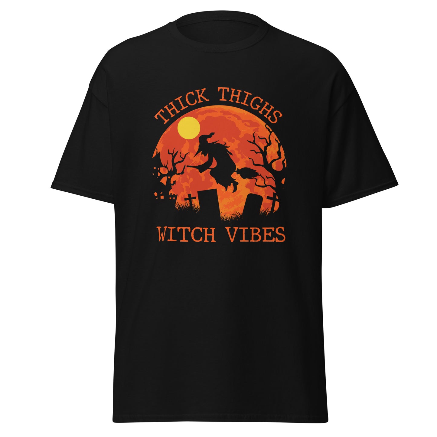 Dicke Oberschenkel, Hexen-Vibes, Halloween-Design, weiches T-Shirt aus schwerer Baumwolle