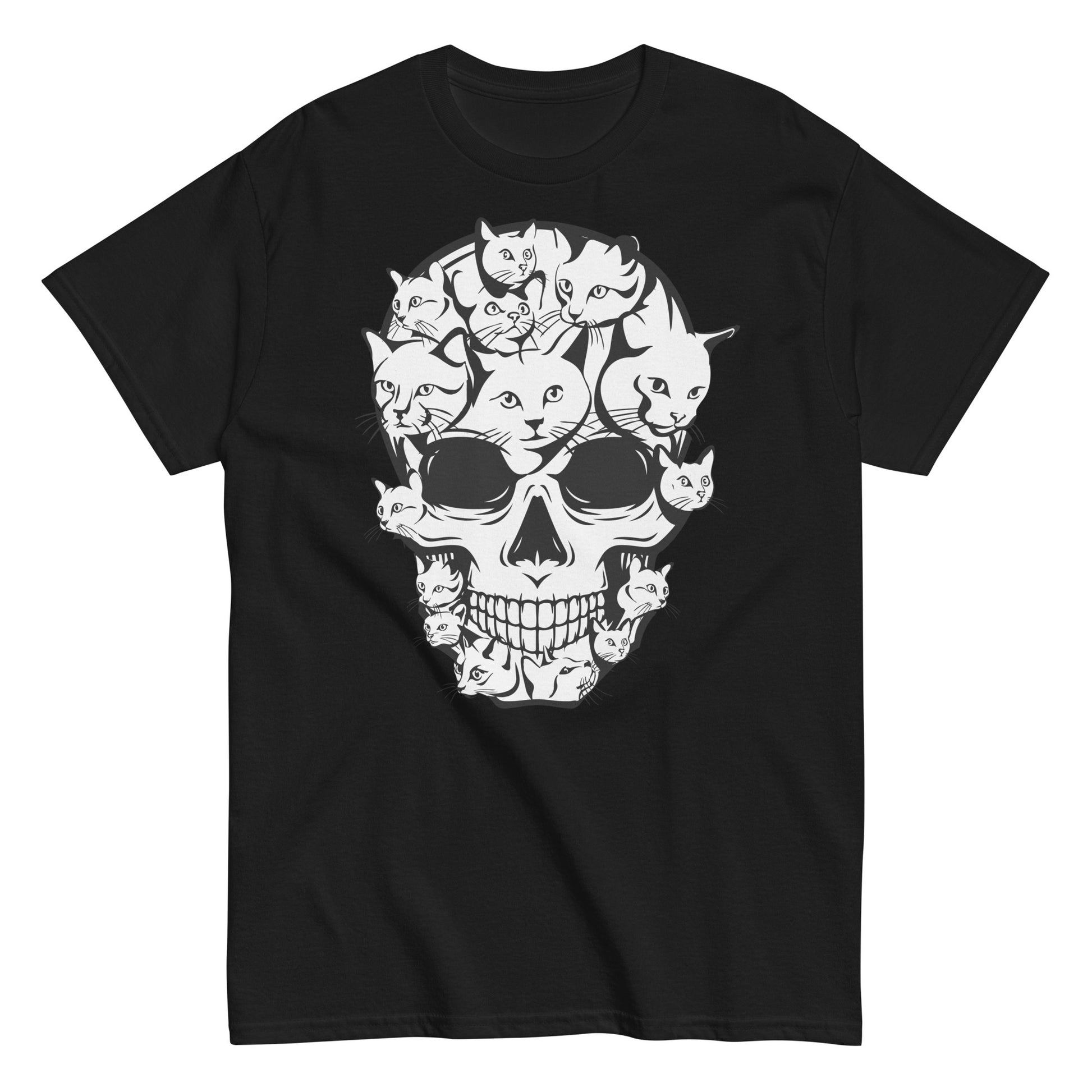 Whiskers and Chills: Funny Cat Skull T-Shirt - Embrace Halloween Vibes