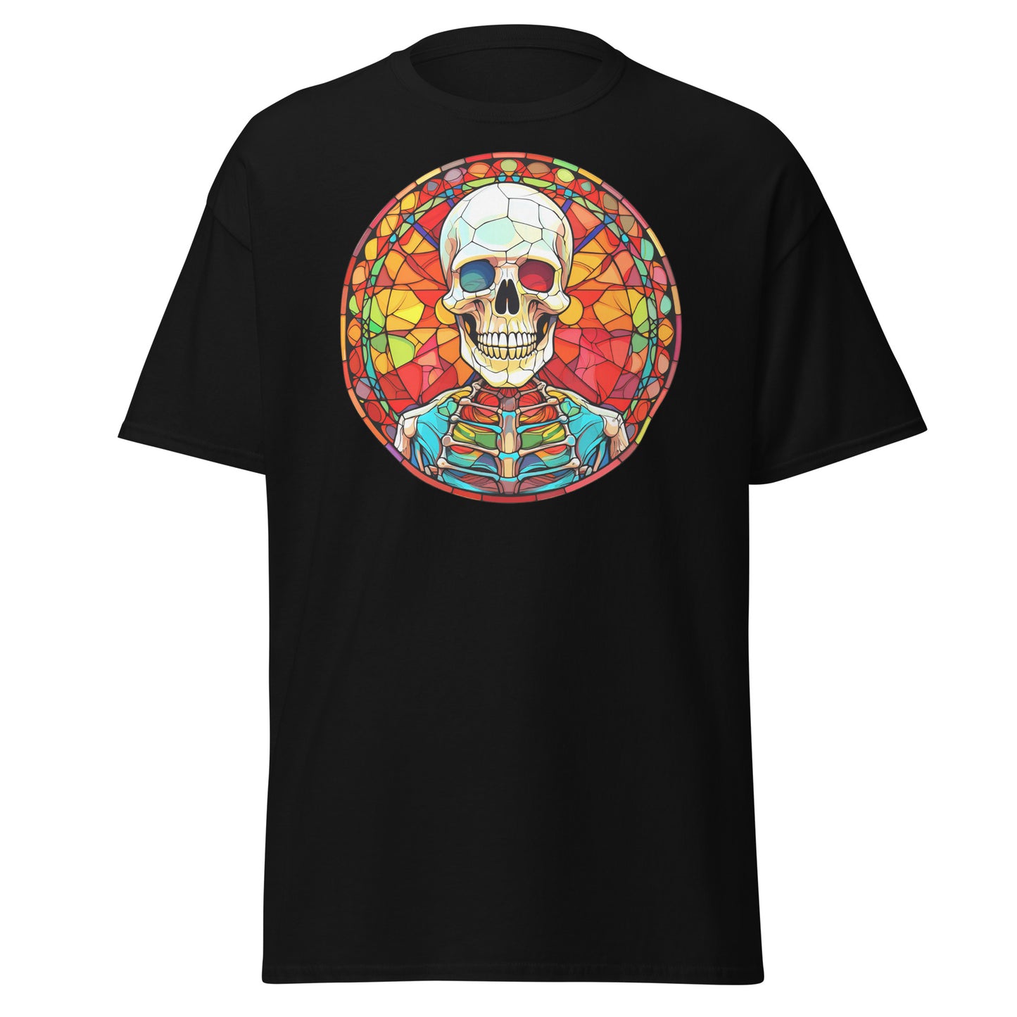 Elevate Spooky Vibes: Skull Stained Glass Tee