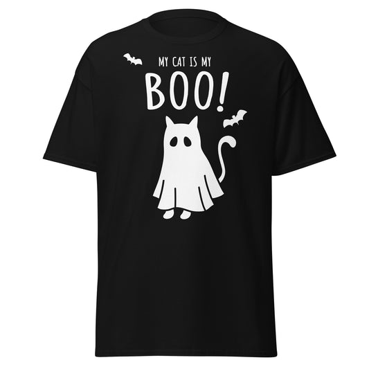 MY CAT IS MY BOO, camiseta de algodón pesado de estilo suave con diseño de Halloween