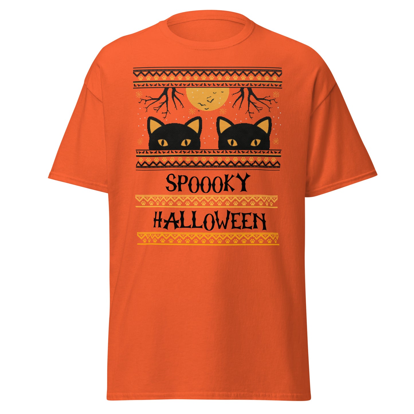 Gruseliger Halloween-Katzen-hässlicher Halloween-Pullover, weiches T-Shirt aus schwerer Baumwolle im Halloween-Design