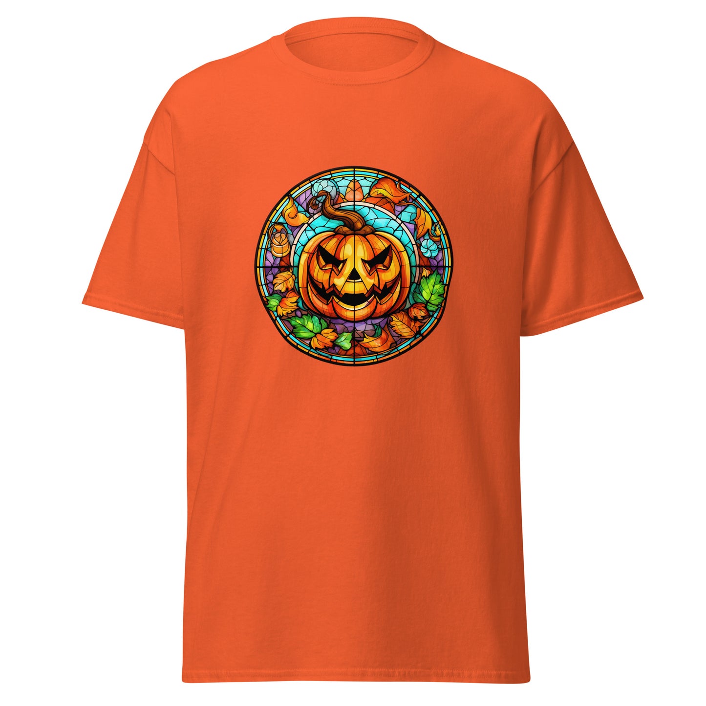 Vidrieras Calabaza de Halloween, Diseño de Halloween Camiseta de algodón pesado de estilo suave