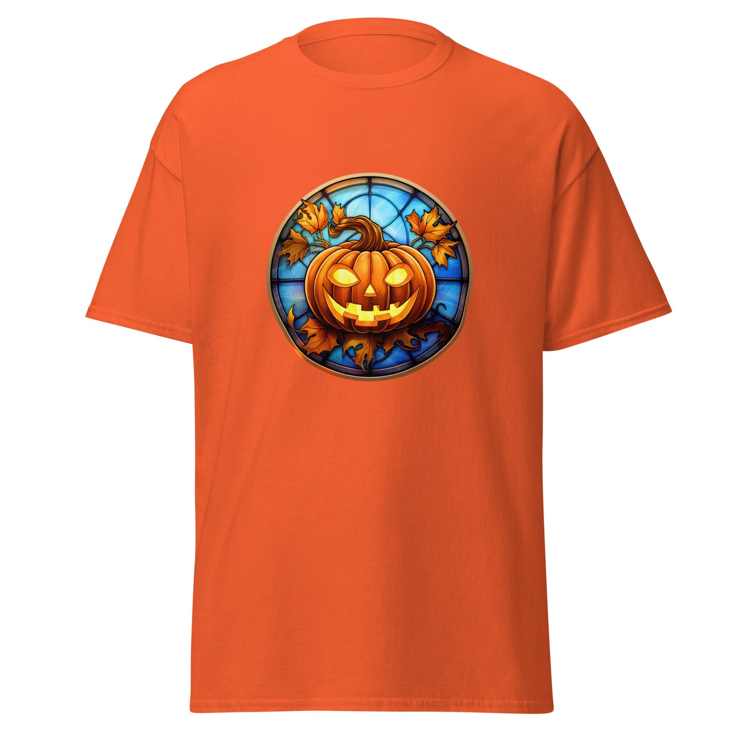 Vidrieras Calabaza de Halloween, Diseño de Halloween Camiseta de algodón pesado de estilo suave