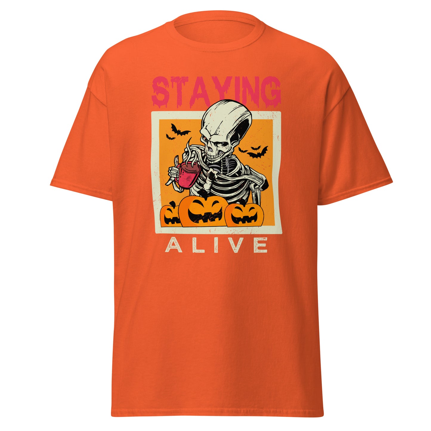 Staying Alive On Halloween, camiseta de algodón pesado de estilo suave con diseño de Halloween