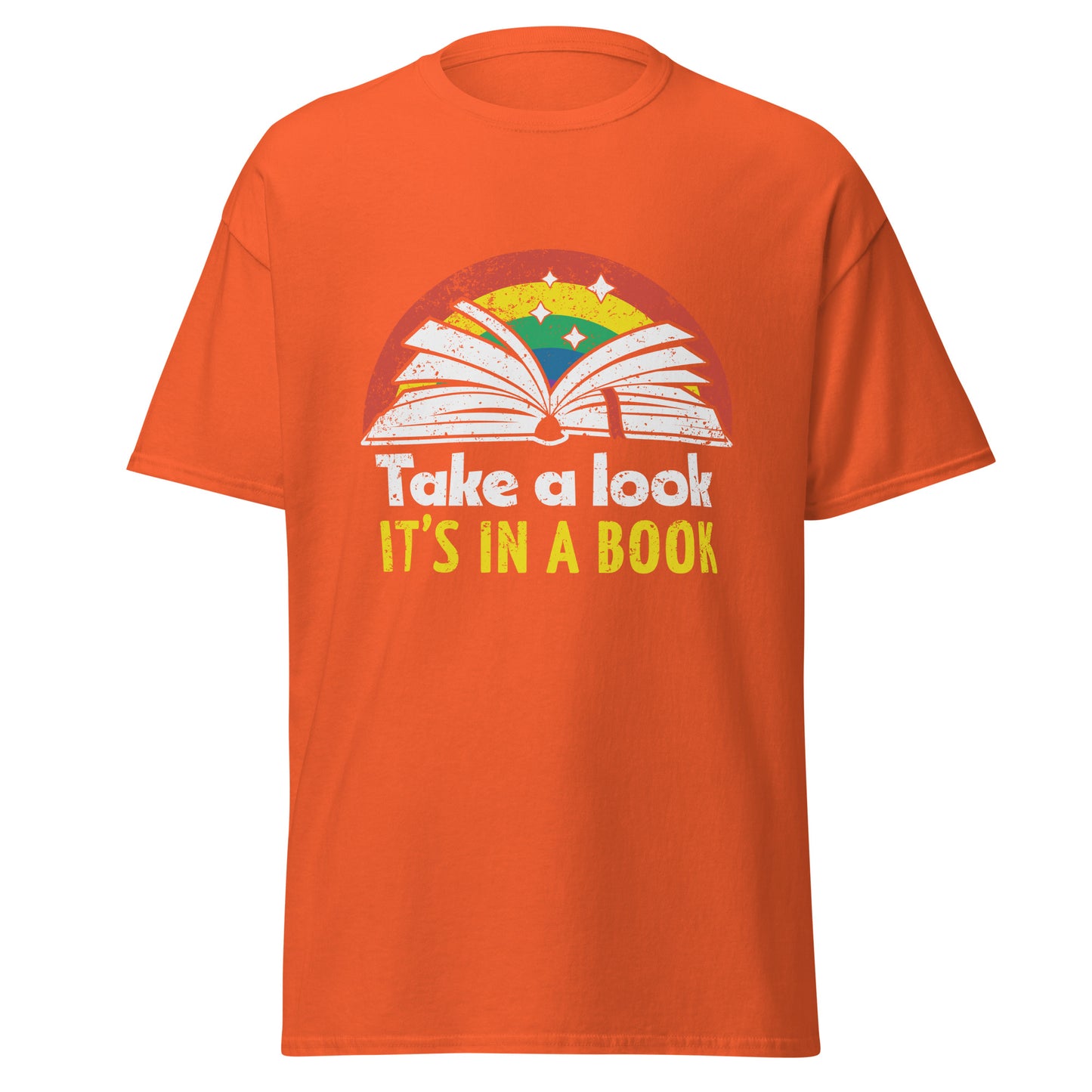 Schauen Sie mal, es ist ein Buch, Retro-Regenbogen, Halloween-Design, weicher Stil, schweres Baumwoll-T-Shirt