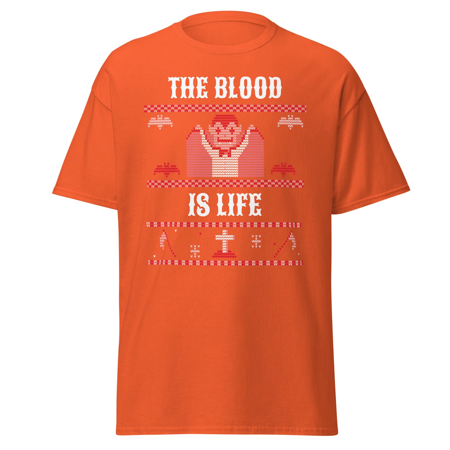 The Blood Is Life suéter feo de Halloween, camiseta de algodón pesado de estilo suave con diseño de Halloween