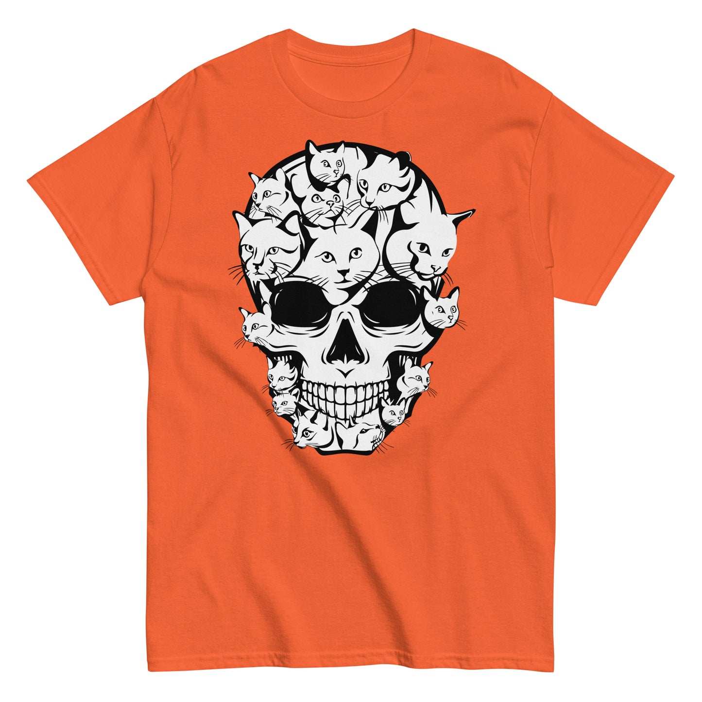 Whiskers and Chills: Funny Cat Skull T-Shirt - Embrace Halloween Vibes