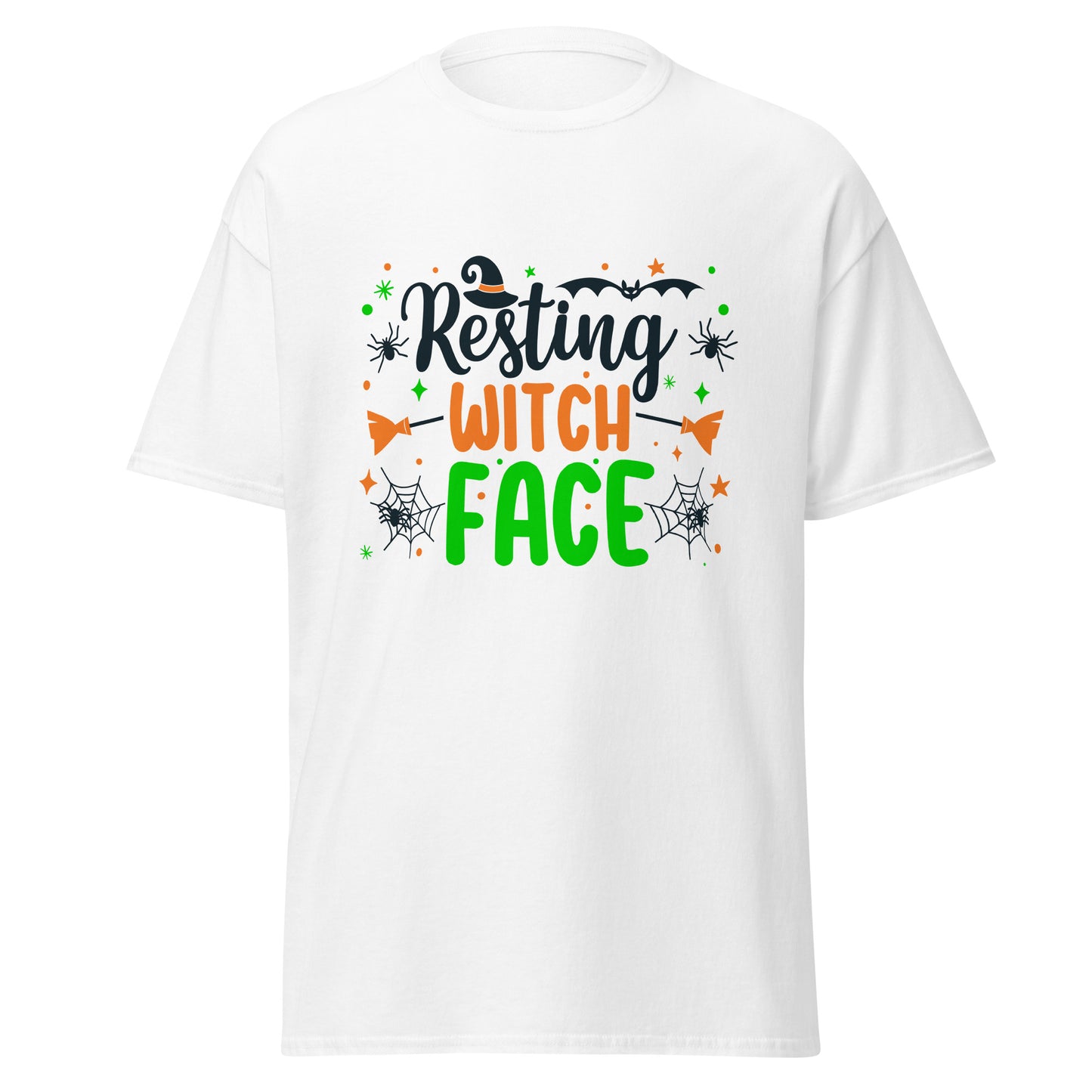 Ruhendes Hexengesicht, Halloween-Design, weiches T-Shirt aus schwerer Baumwolle