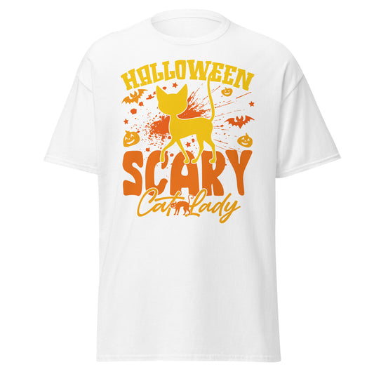 Scary cat lady , Halloween Design Soft Style Heavy Cotton T-Shirt