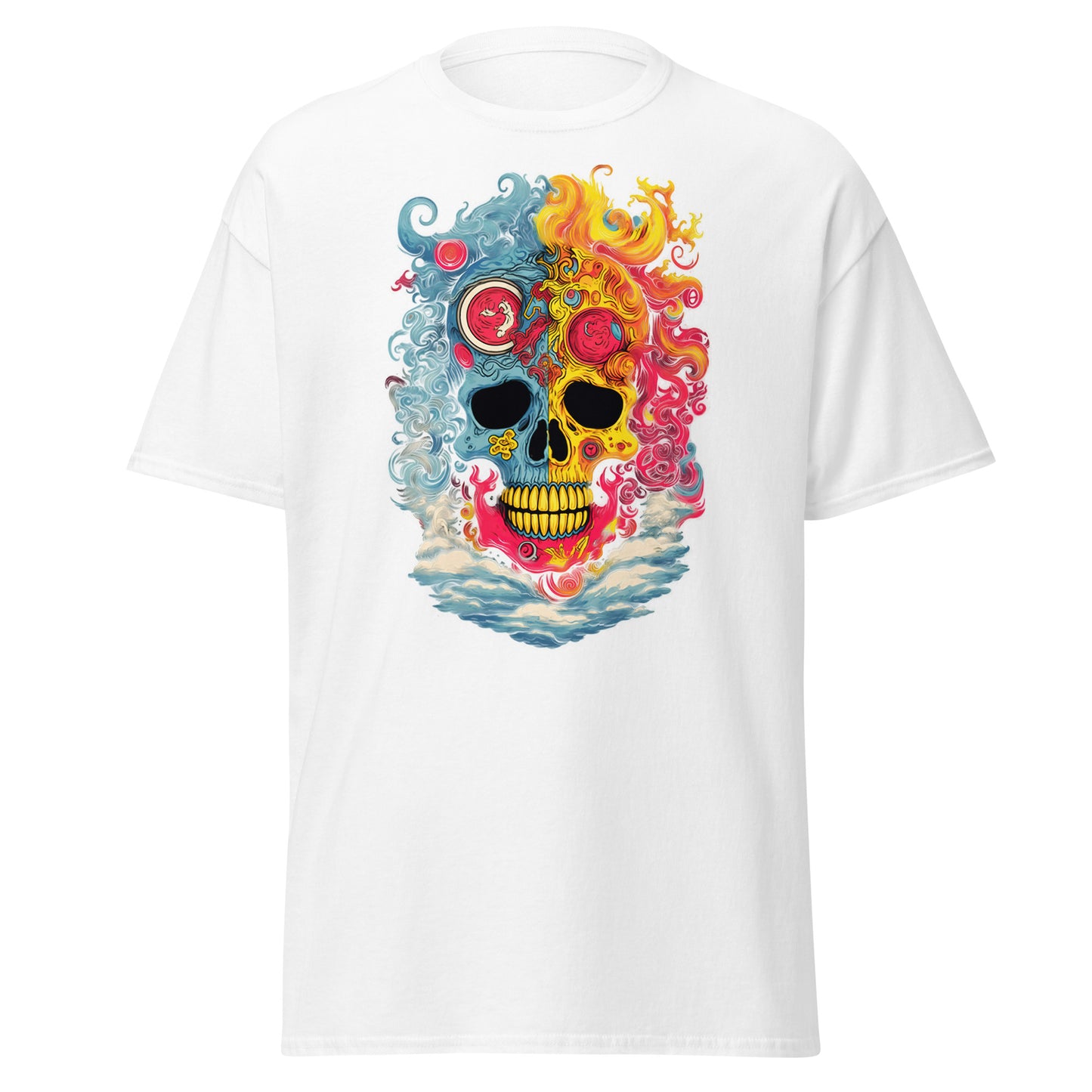 Camiseta de algodón pesado con diseño de calavera explotada y estilo suave de Halloween