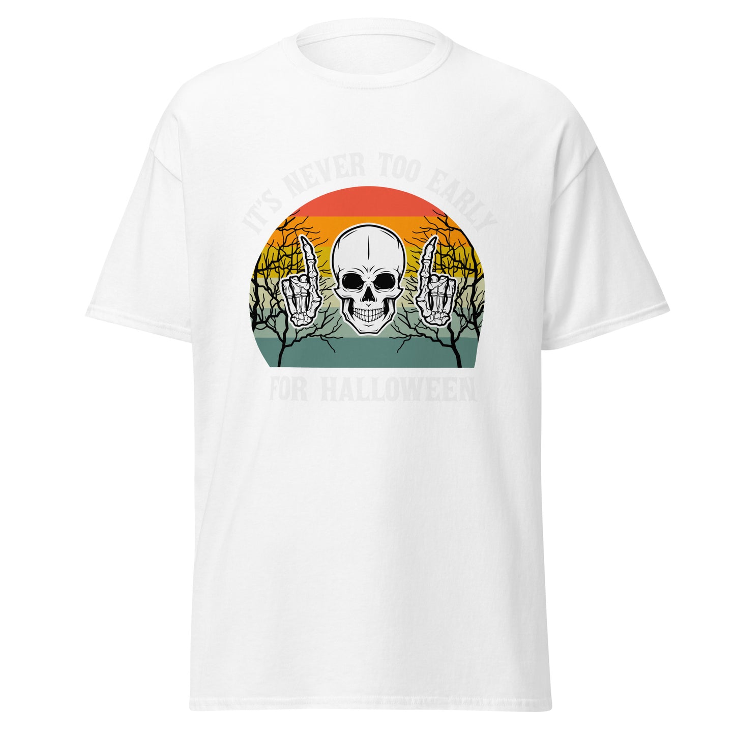 Totenkopf, es ist nie zu früh für Halloween-Design, weiches T-Shirt aus schwerer Baumwolle