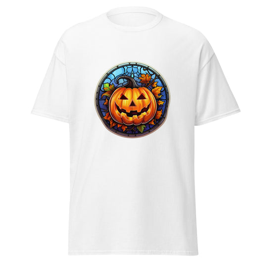 Buntglas-Halloween-Kürbis, Halloween-Design, weicher Stil, schweres Baumwoll-T-Shirt