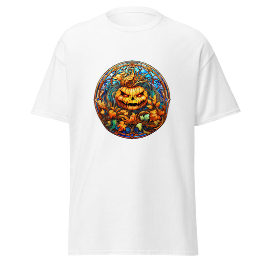 Vidrieras Calabaza de Halloween, Diseño de Halloween Camiseta de algodón pesado de estilo suave