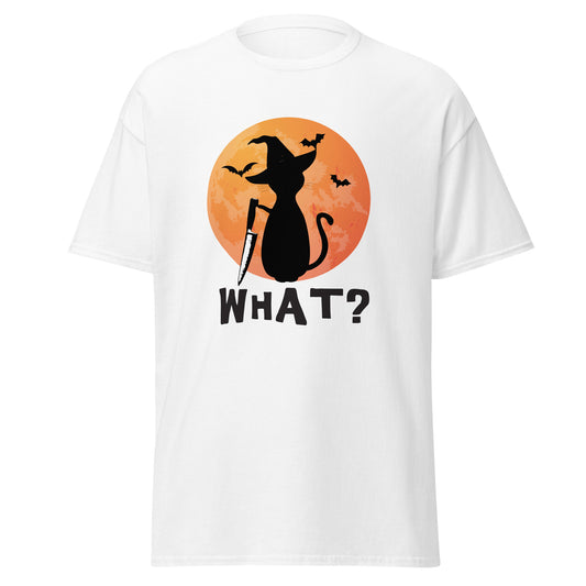 Qué, Camiseta de algodón pesado de estilo suave con diseño de Halloween