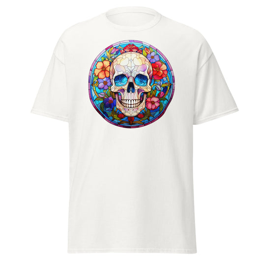 Elevate Spooky Vibes: Skull Stained Glass Tee