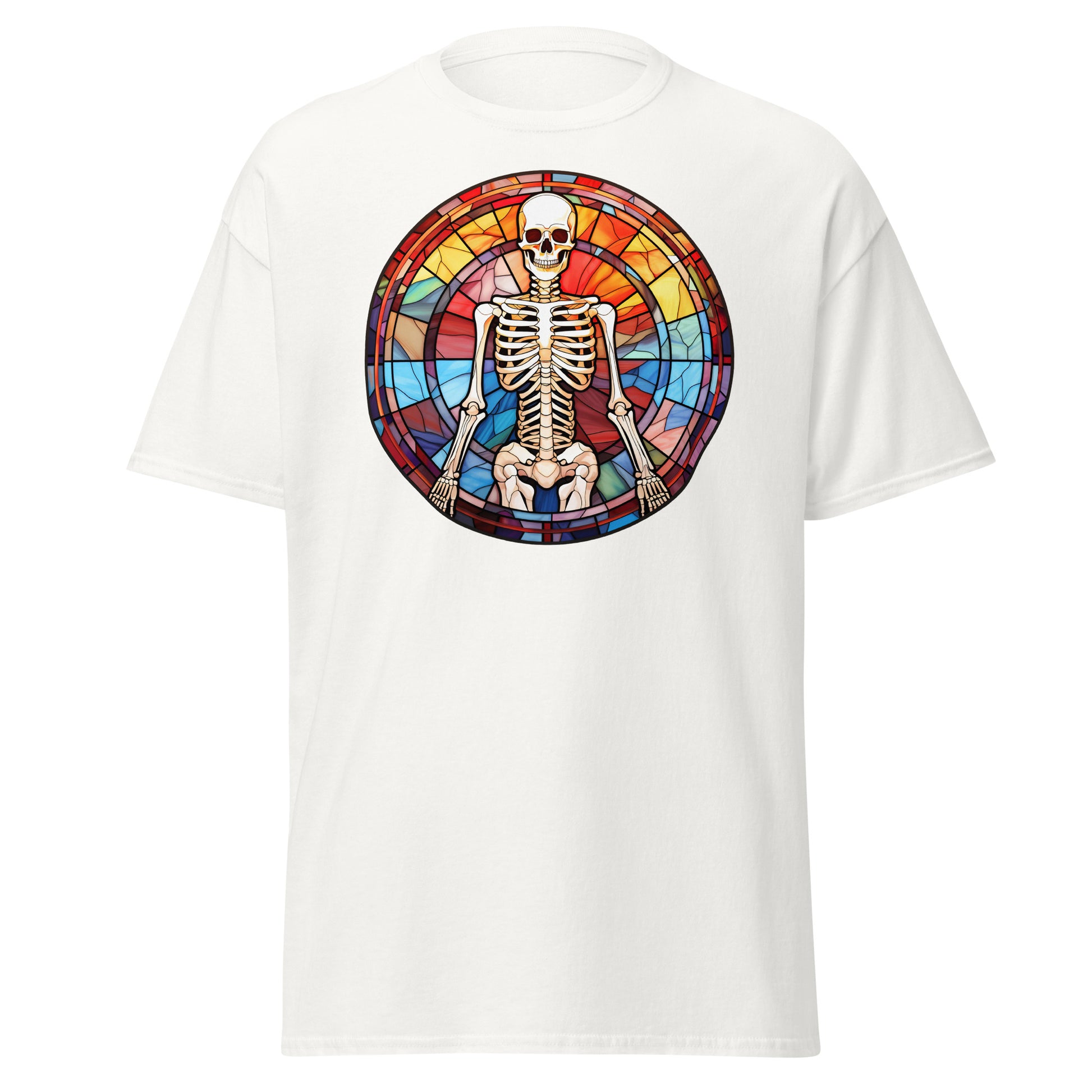 Elevate Spooky Vibes: Skull Stained Glass Tee Shirt