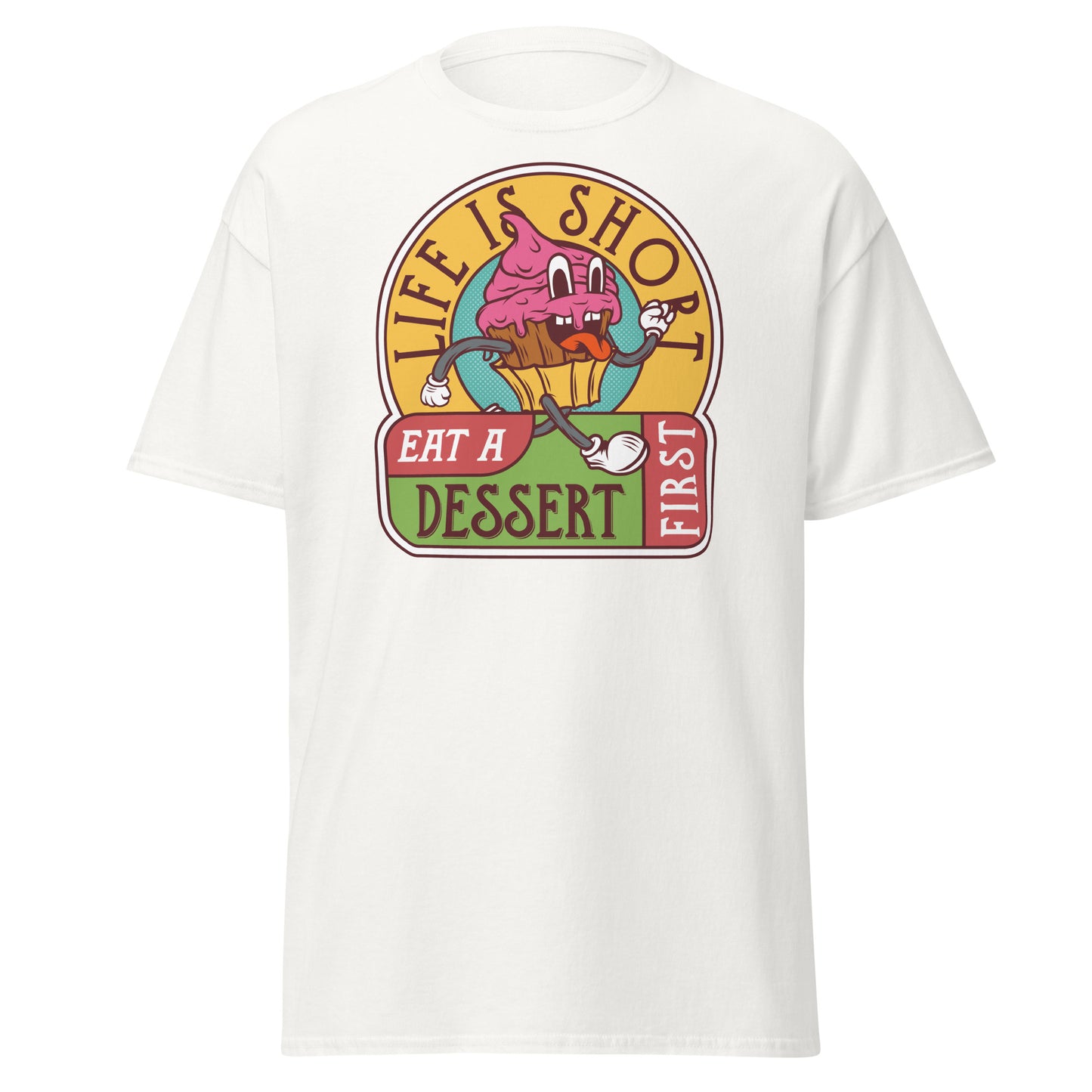 Das Leben ist kurz: Iss zuerst ein Dessert, weiches T-Shirt aus schwerer Baumwolle im Halloween-Design