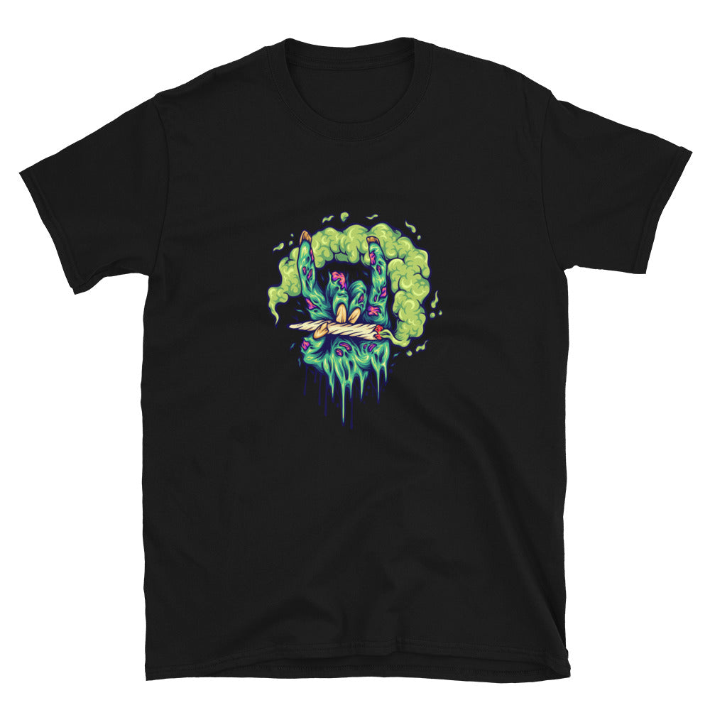 Scary zombie hand smoking cannabis Fit Unisex Softstyle T-Shirt