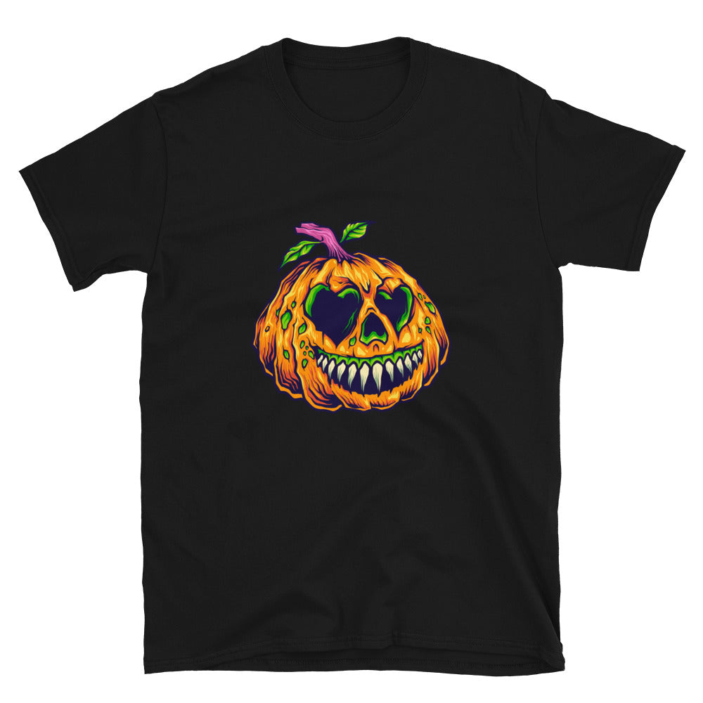 Camiseta de estilo suave unisex con diseño de calabazas malvadas y aterradoras de halloween