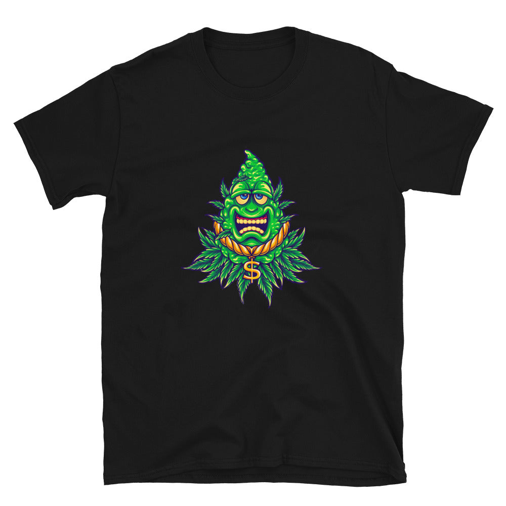 Weed leaf mascot Cannabis leaf with cash money Fit Unisex Softstyle T-Shirt