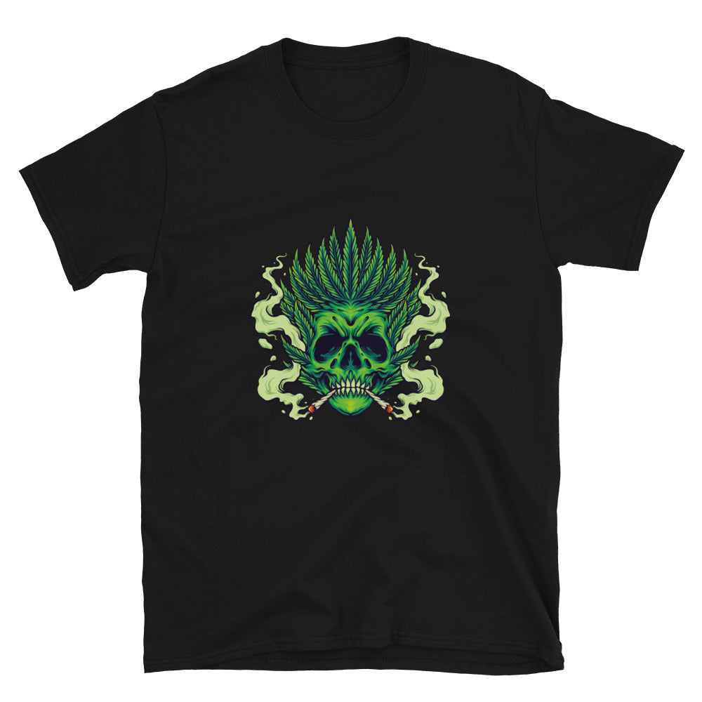 Totenkopf Smoking Weed Leaf Cannabis Hair Fit Unisex Softstyle T-Shirt