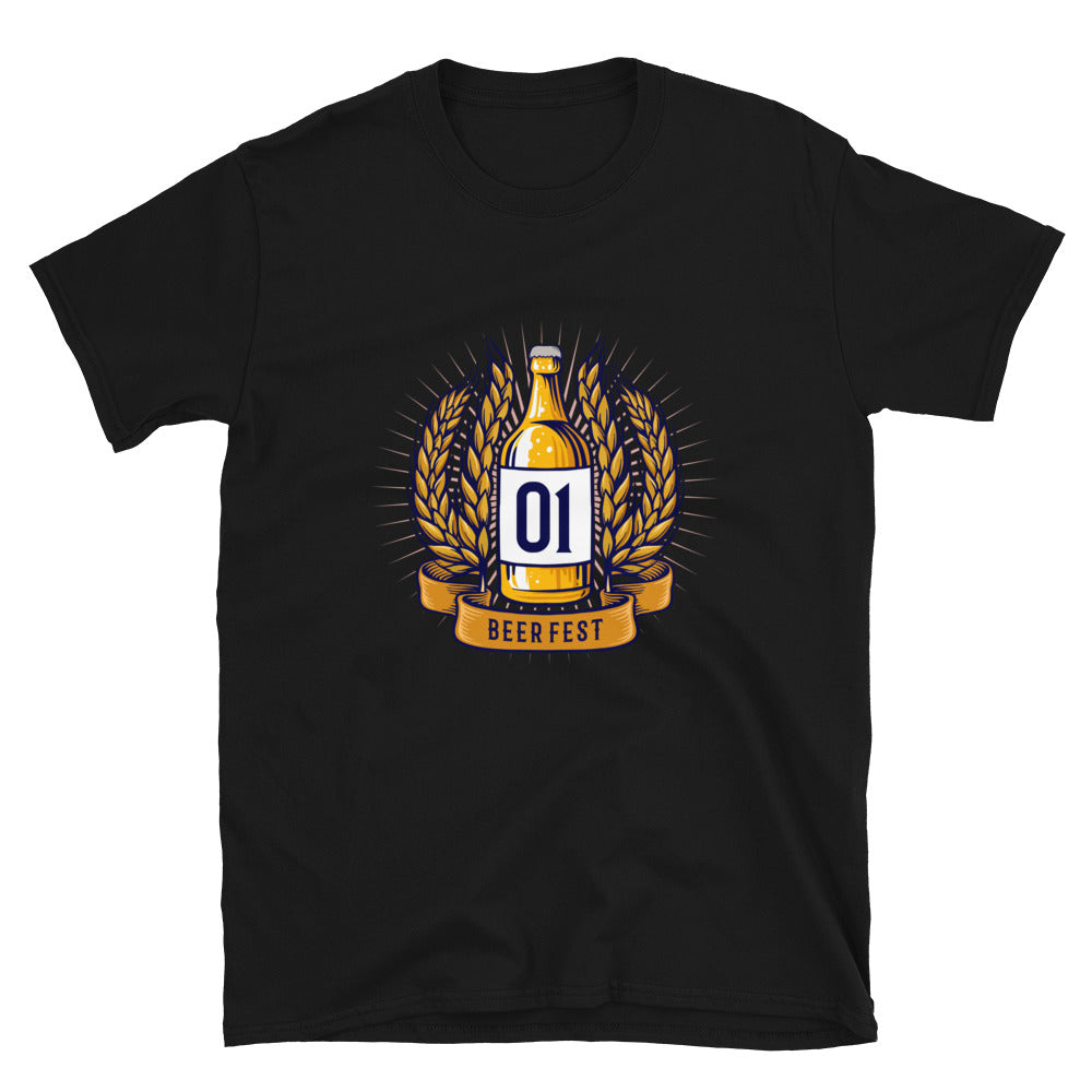 Vintage Wheat Beer Bottle and Ribbon Fit Unisex Softstyle T-Shirt