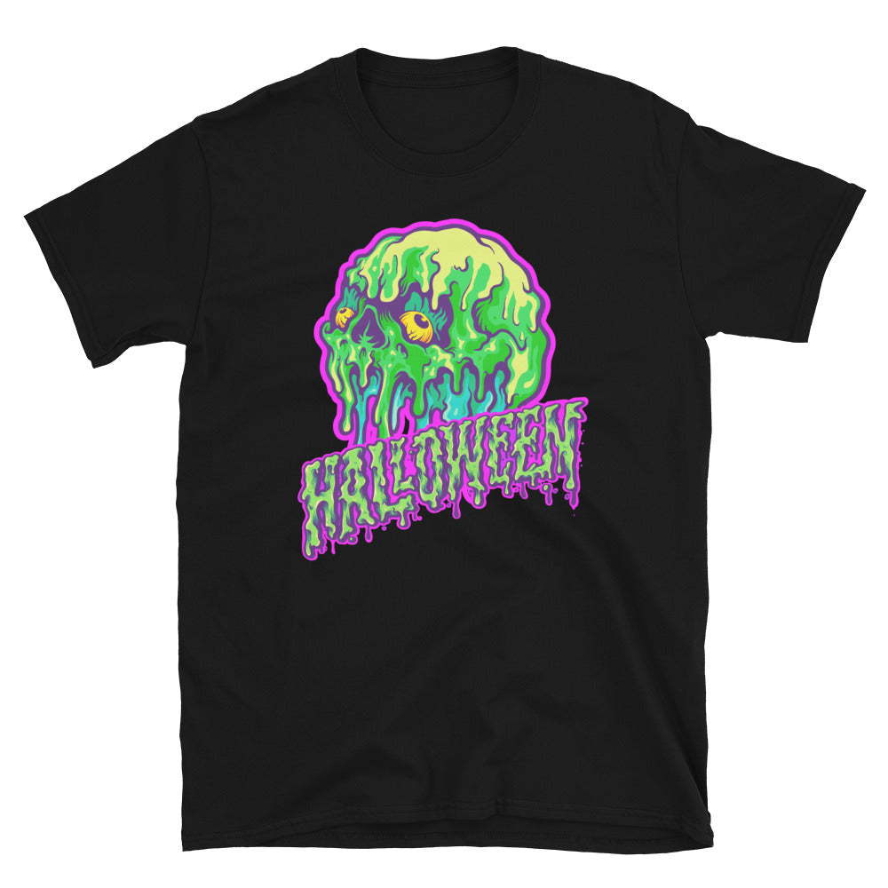 Camiseta unisex Softstyle con texto de Halloween que se derrite