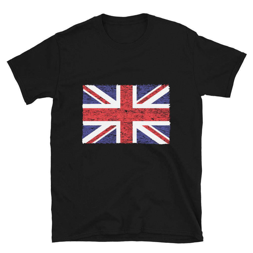 Camiseta unisex Softstyle con bandera del Reino Unido desgastada 2 Fit