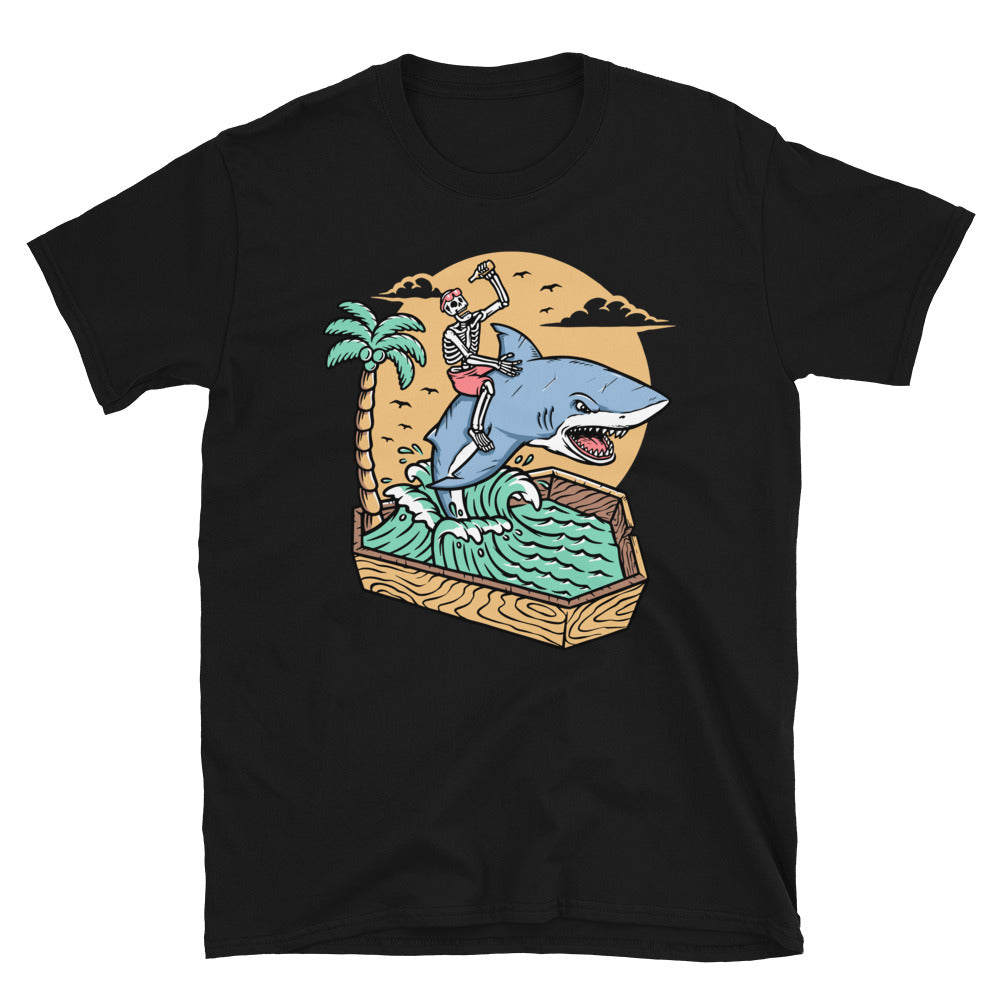 Skull riding a shark in the dead sea Fit Unisex Softstyle T-Shirt