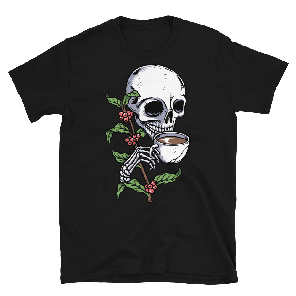 Skull Drinking Coffee Fit Unisex Softstyle T-Shirt