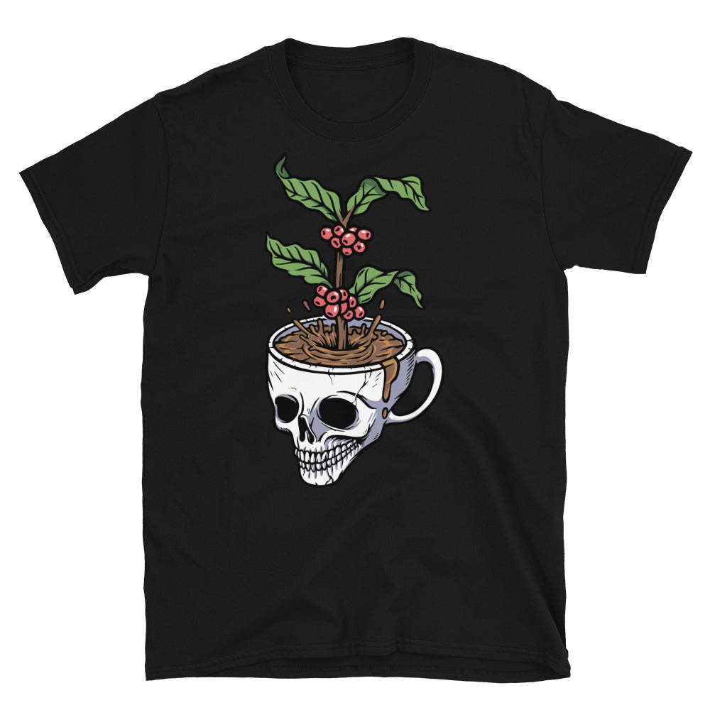 Taza de café con calavera y árbol de café Fit Camiseta unisex Softstyle