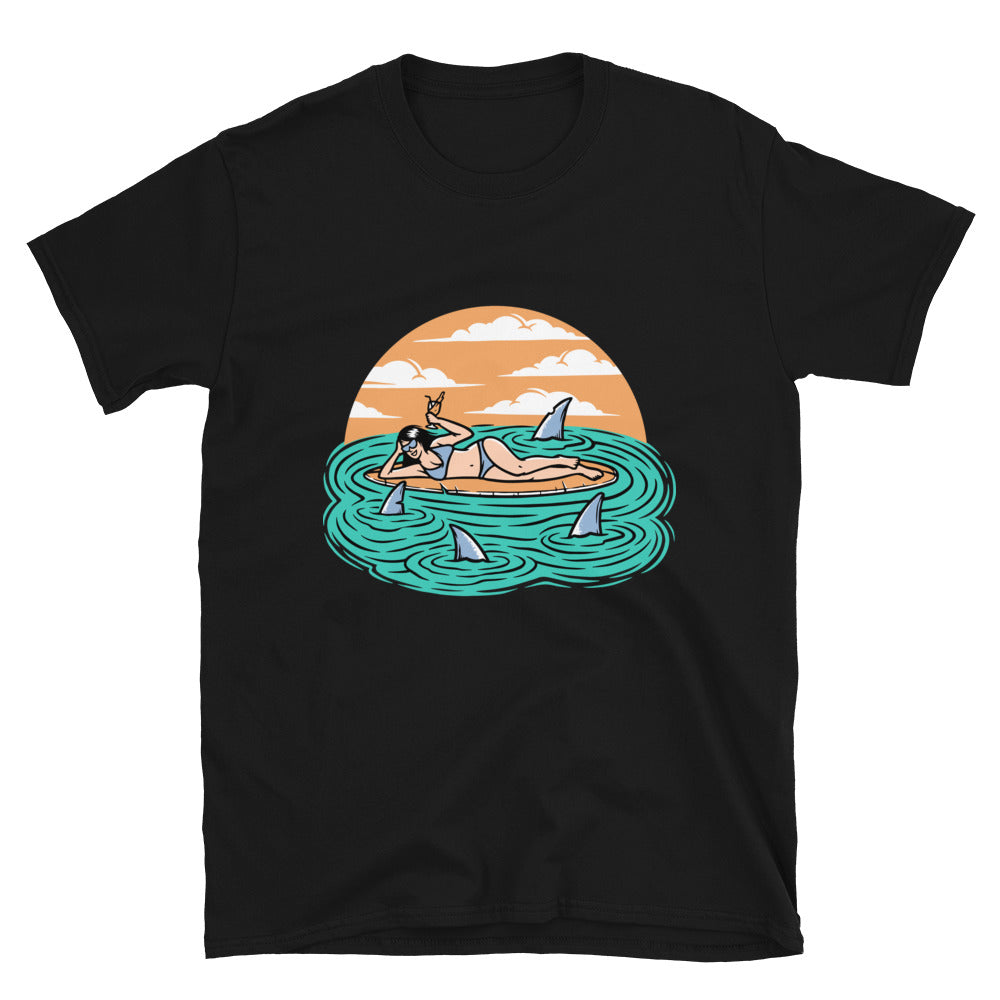 Woman Surfer Lying on Surfboard Fit Unisex Softstyle T-Shirt