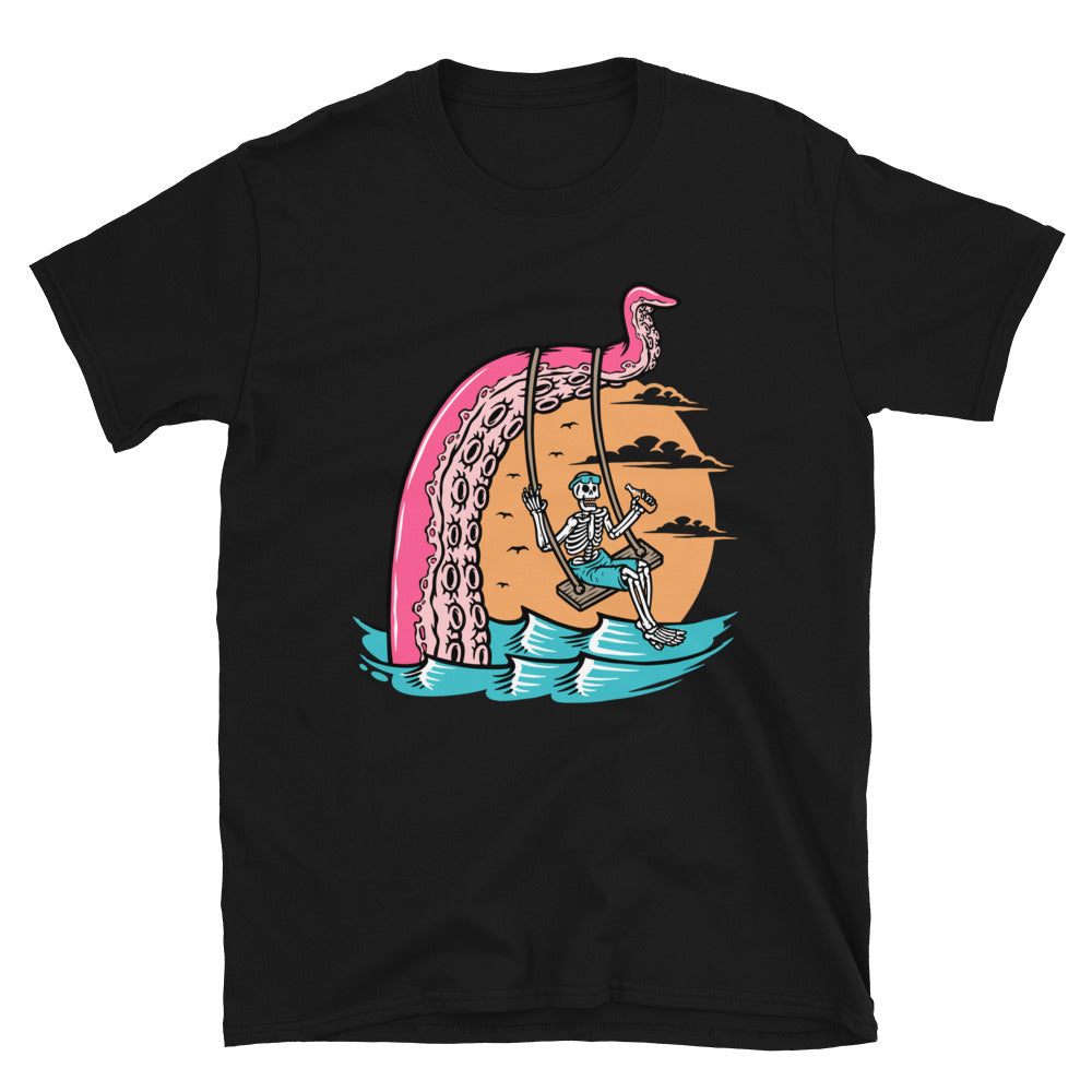 skull swinging with giant octopus Fit Unisex Softstyle T-Shirt