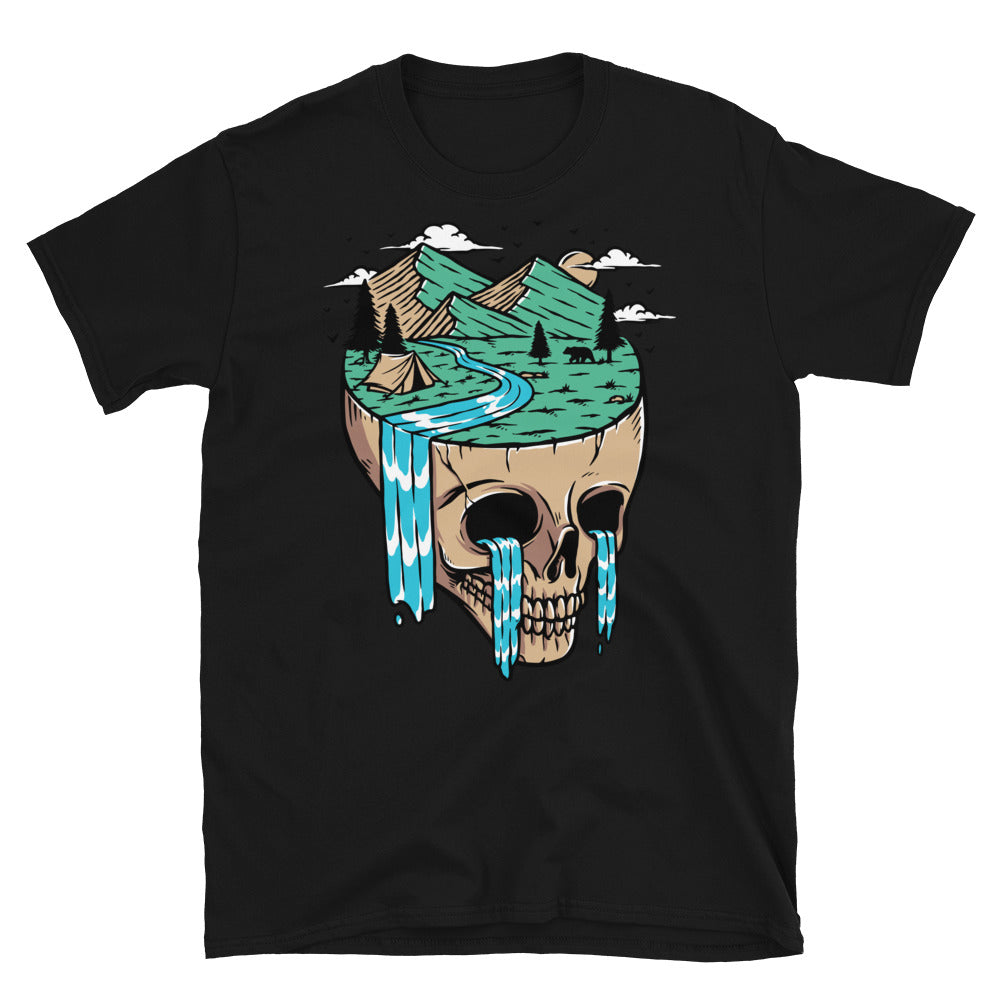 vista a la montaña en la isla calavera Fit Unisex Softstyle camiseta