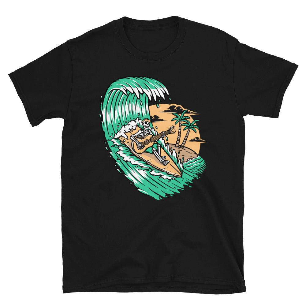 Skeleton playing guitar while surfing Fit Unisex Softstyle T-Shirt