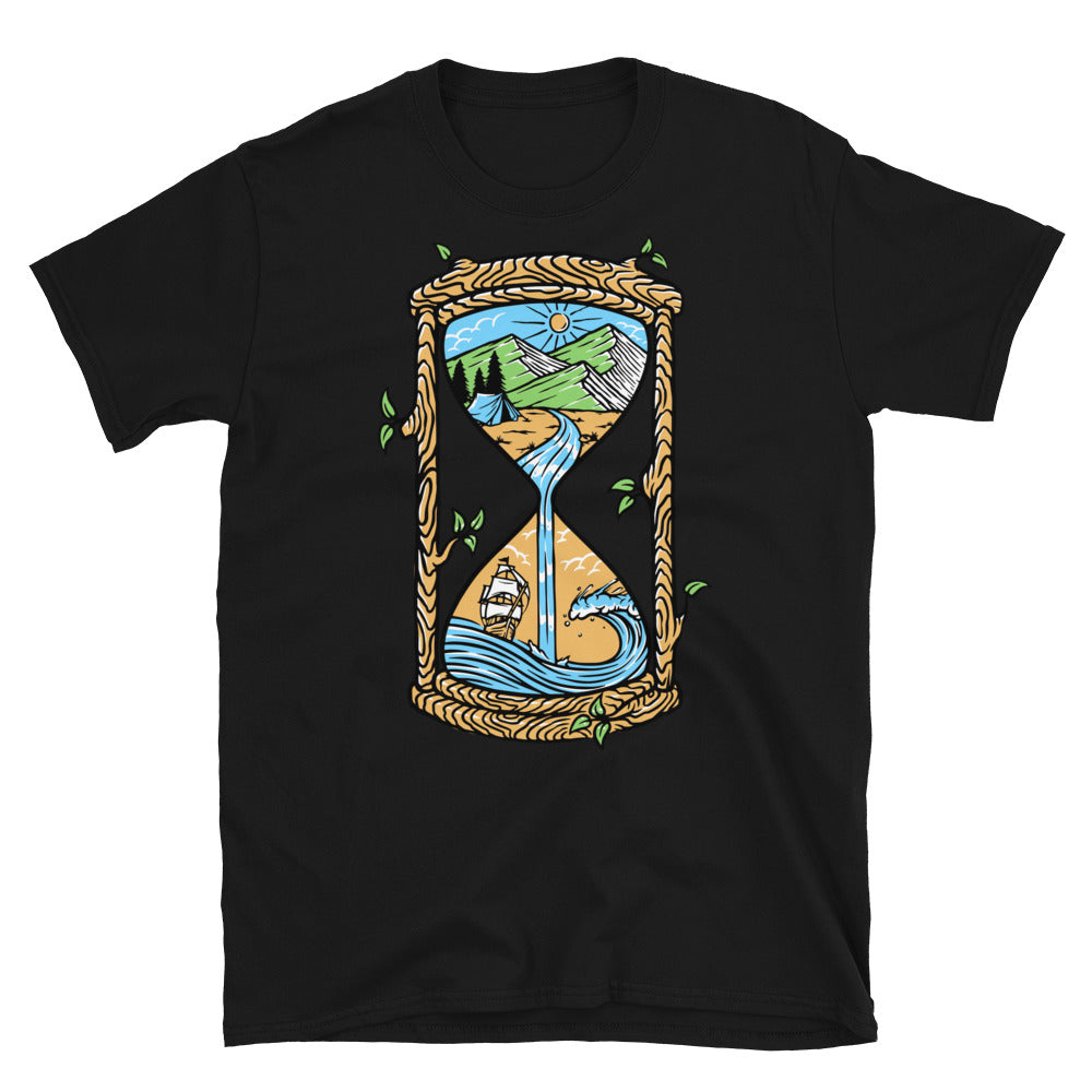 Paisaje natural en un viejo reloj de arena Fit Unisex Softstyle Camiseta