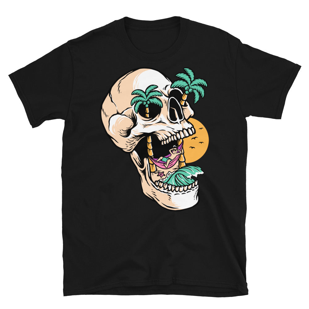 Relájate en la isla calavera Fit Unisex Softstyle camiseta