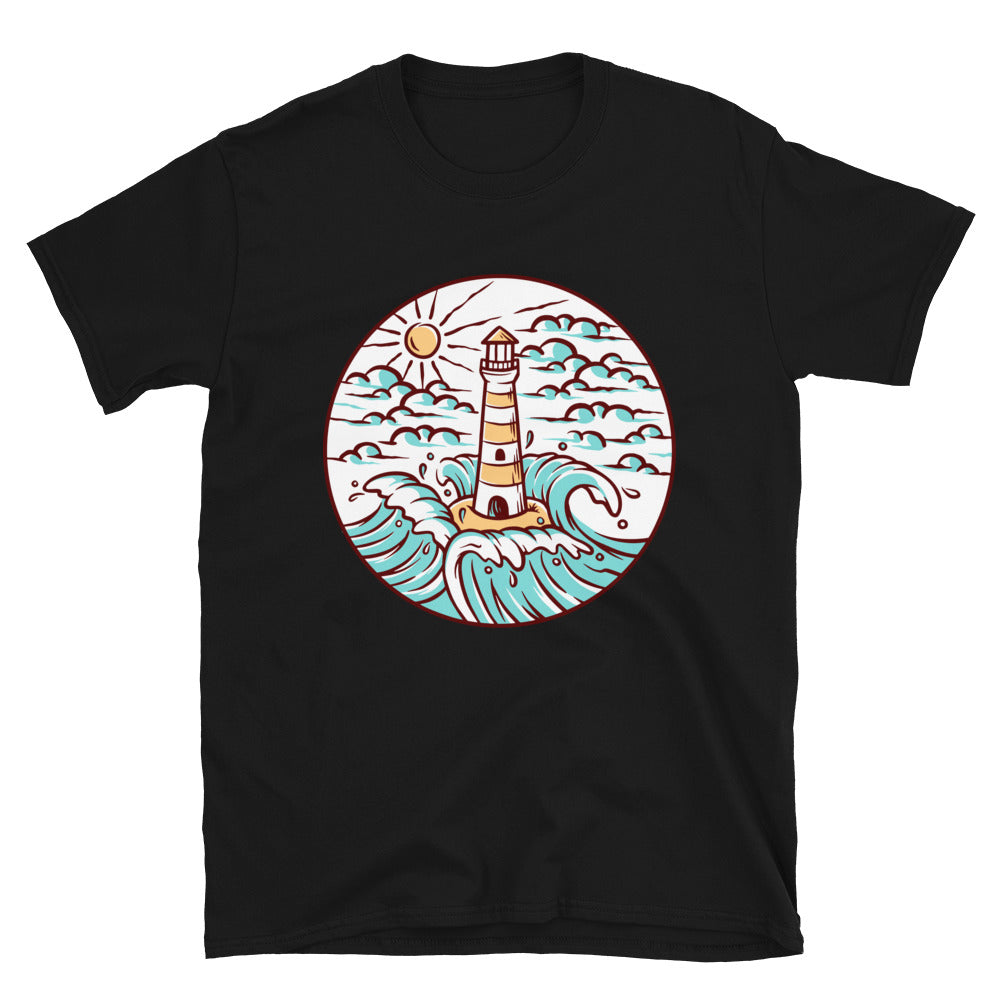 Vistas del faro y las olas Fit Camiseta unisex Softstyle