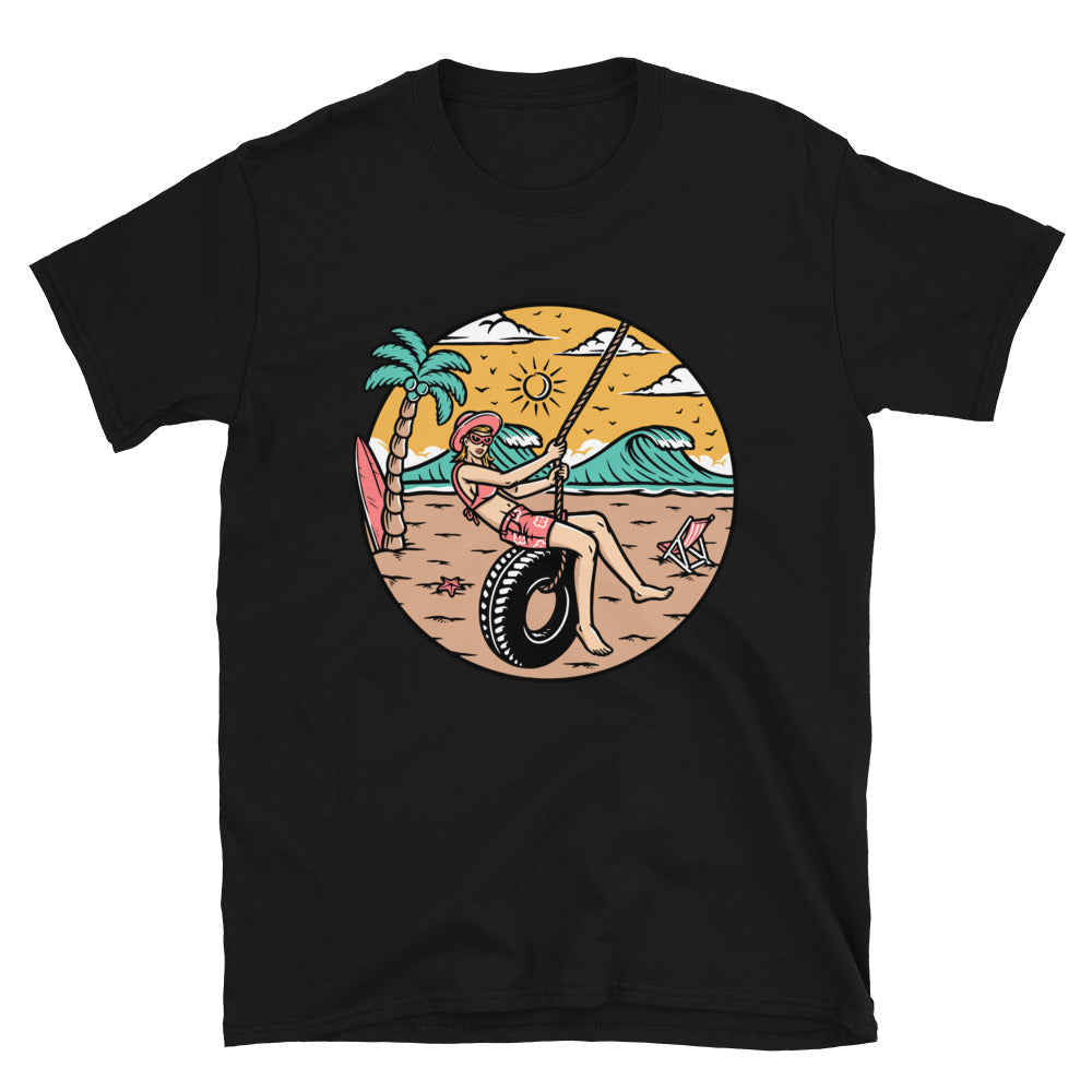 Frauen haben Spaß am Strand. Fit Unisex Softstyle T-Shirt