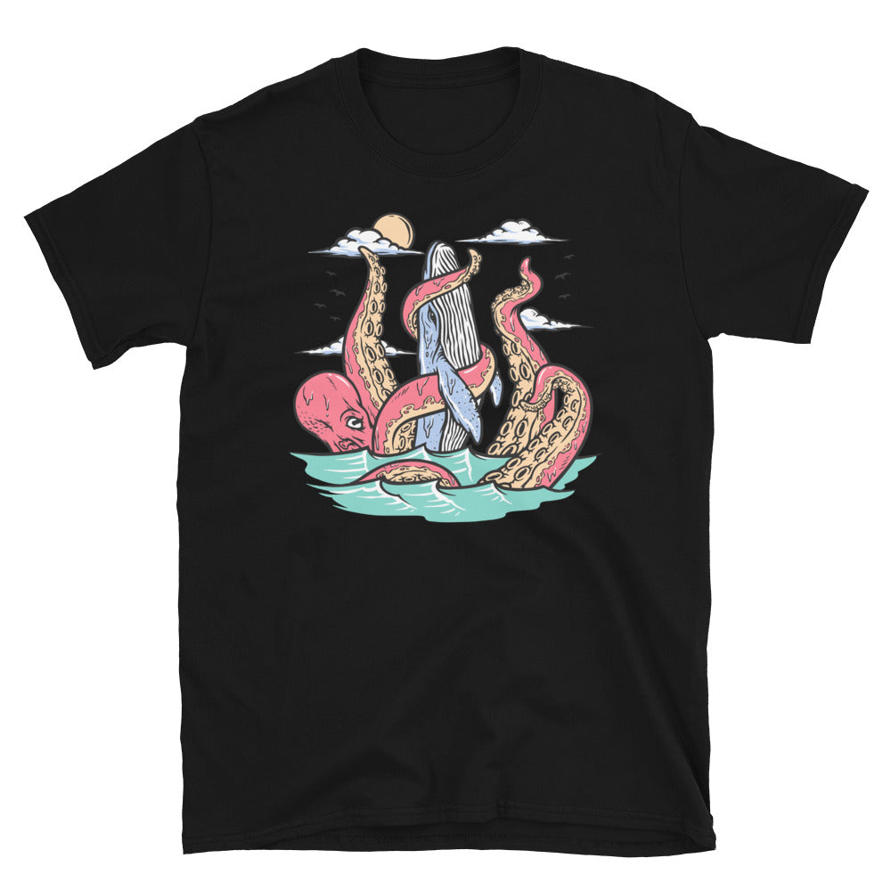 Giant Octopus Attacks Whales - Fit Unisex Softstyle T-Shirt