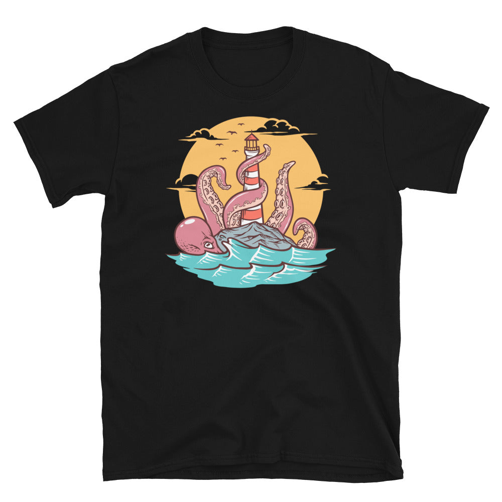 Octopus and lighthouse Fit Unisex Softstyle T-Shirt